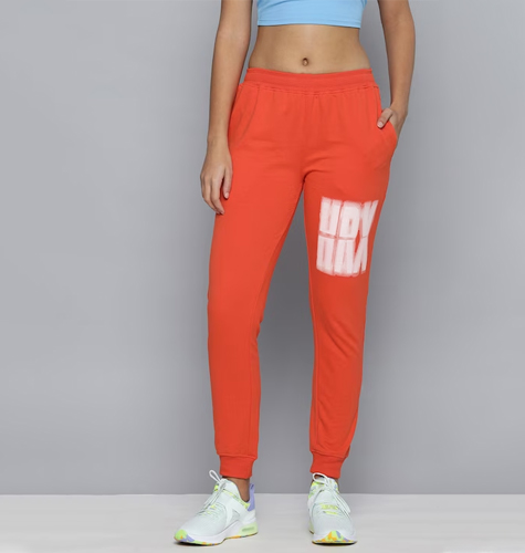 HRX By Hrithik Roshan Women Orange Bio-Wash Brand Carrier Lifestyle Track Pants